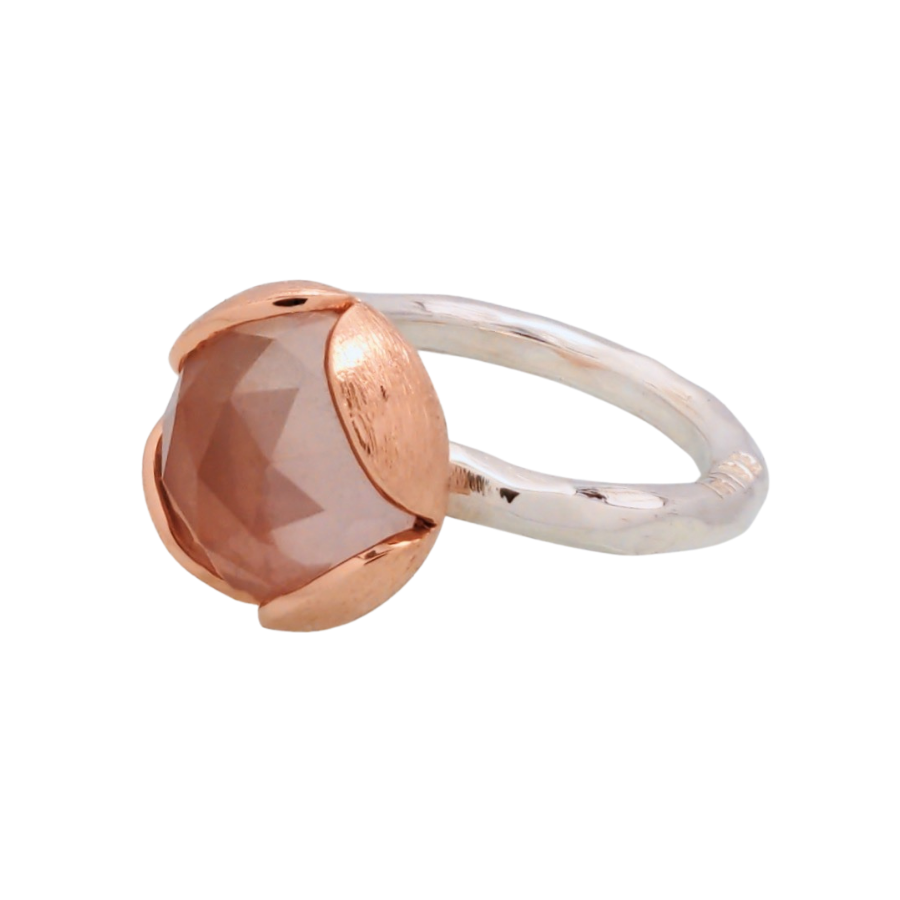 Boronia Ring Rose Cut Rose Quartz Rose Gold and Sterling Silver