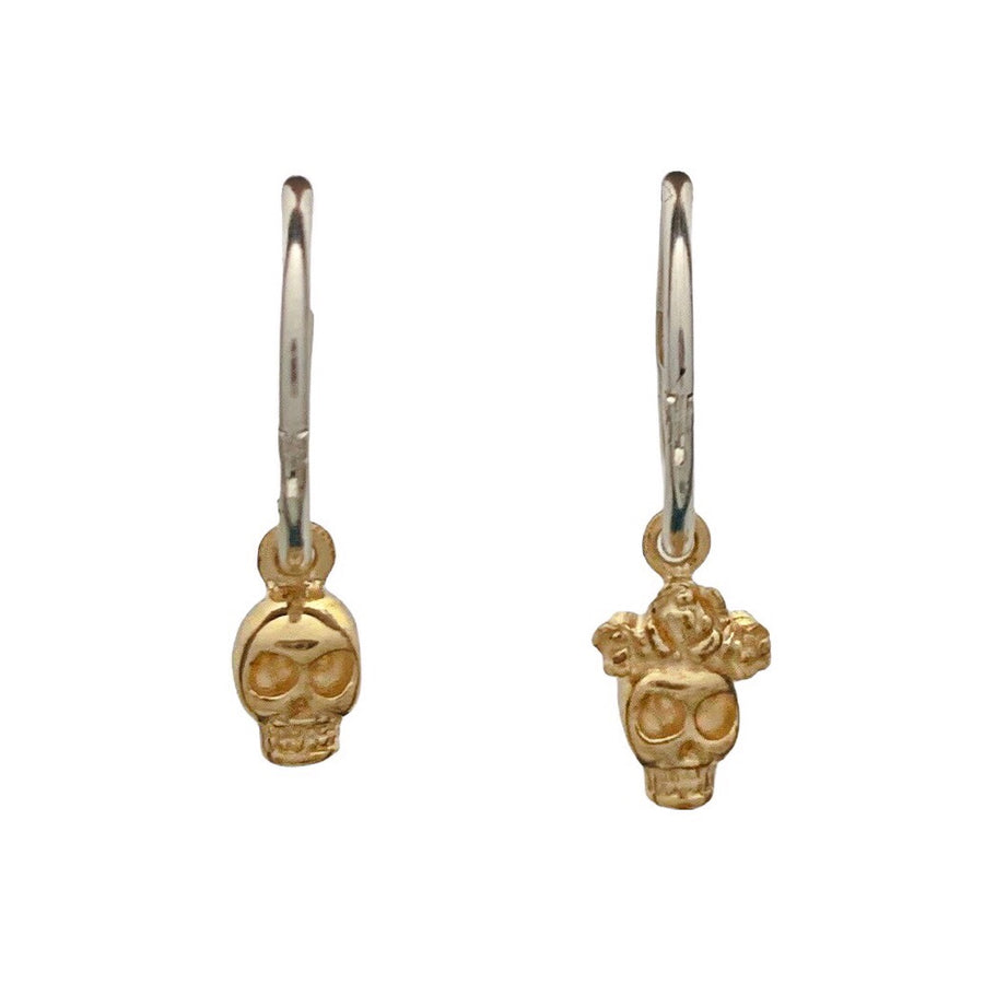 Santa Muerte Skull Sleepers in Yellow Gold and Sterling Silver